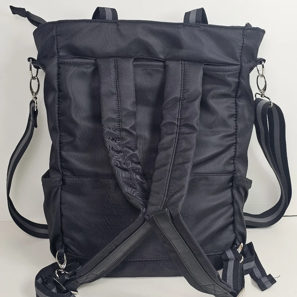 Cynthia Rowley Black Convertible Backpack Laptop Travel Bag, Trolley Sleeve, EUC
